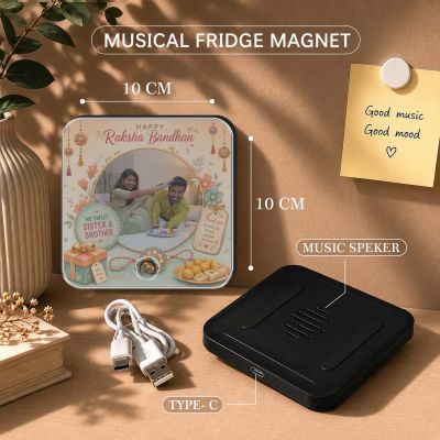 Personalized Raksha Bandhan Theme Musical Fridge Magnet  Music Player  Rakhi Gift for Sister Brother & Siblings Memorable Gift Rechargeable Battery (Thank You Gift for Brother)